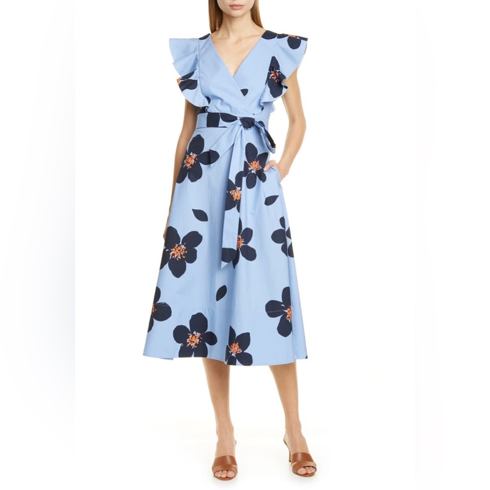 Blue Grand Flora Poplin Midi Dress